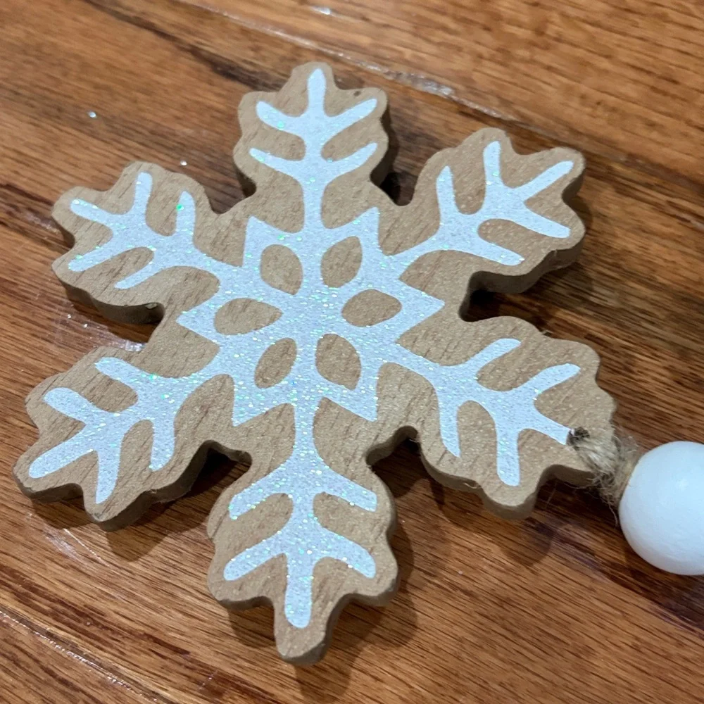 Wooden Bead Garland with Snowflake Ornament